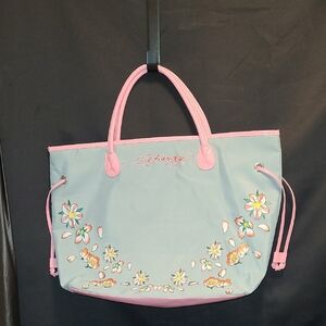 Ed Hardy Floral Embroidered Pink and Gray Tote